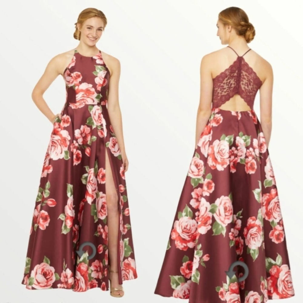 B. Smart Backless Floral Gown in Burgundy and Pink 7